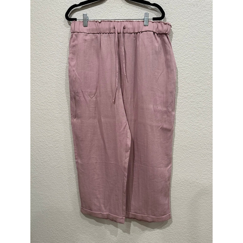 Halara Breezeful Wide Leg Pants Dusty Rose Pink Drawstring Waist Cuffed Hem L